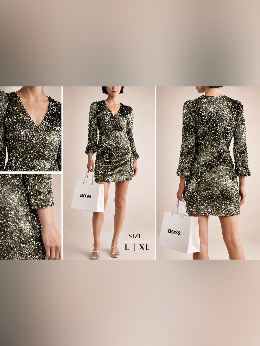 Boss Olive Sequin Wrap-Style Mini Dress